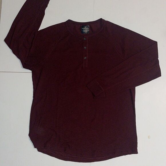 American eagle mens long sleeve maroon 1/4 button soft tee size xxl - Picture 2 of 14